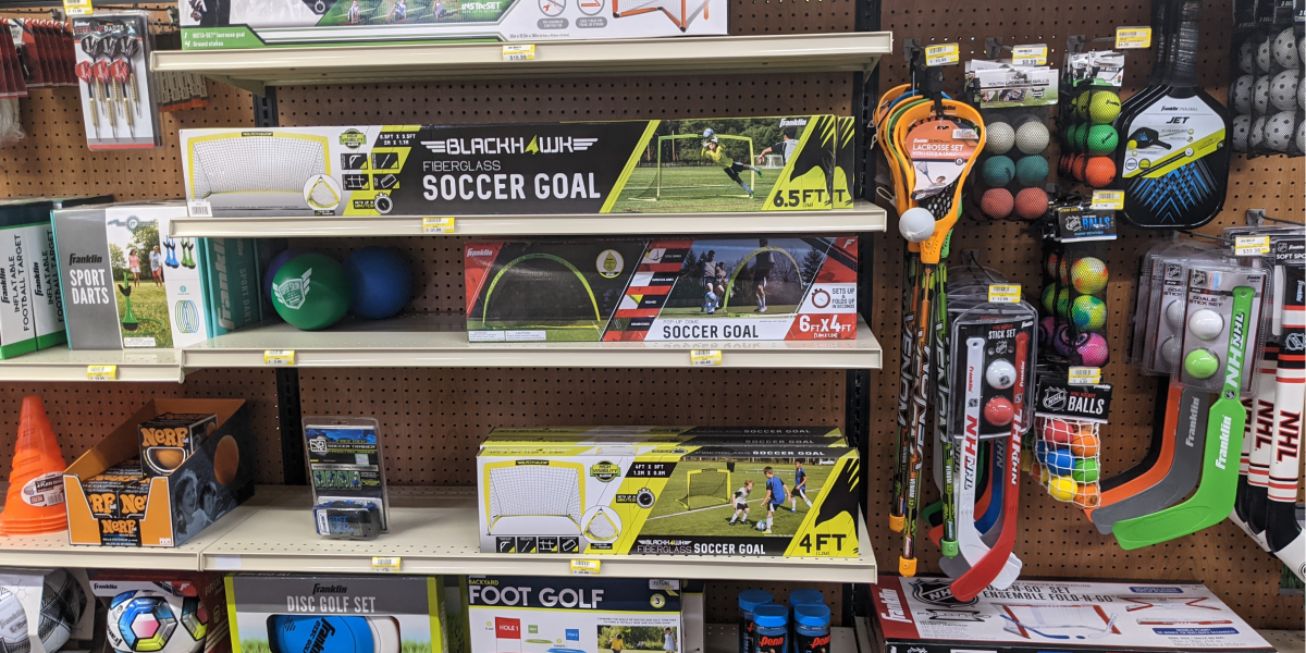 soccer goals at sporting goods store